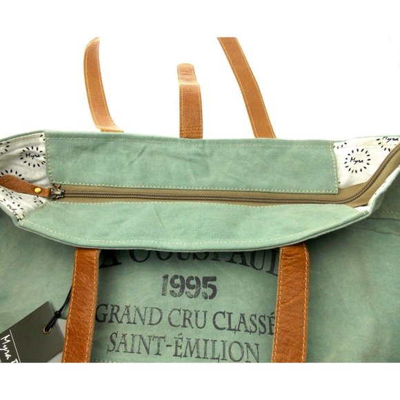 Myra Bag La Couspaude Canvas Tote Bag Handbag Green Eco Friendly Up Cycle Zipper - Picture 4 of 7
